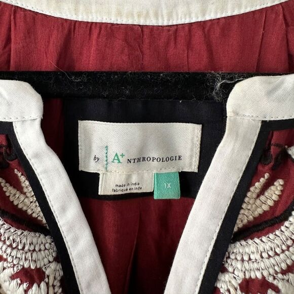 Anthropologie Gretel Embroidered Maxi Dress Maroon White 1X - Picture 7 of 11